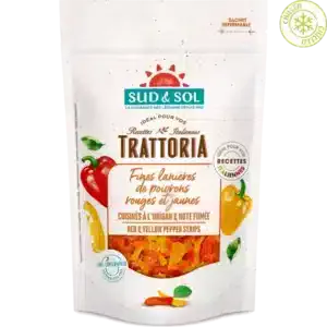 sudnsol grilled roasted and marinated vegetables the trattoria range thin strips of red and yellow peppers with oregano and a smoky taste